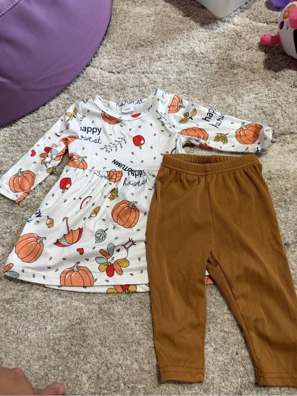 Fall Harvest Dress and Pant Set Pumpkin Baby Girl Size 3-6 Month